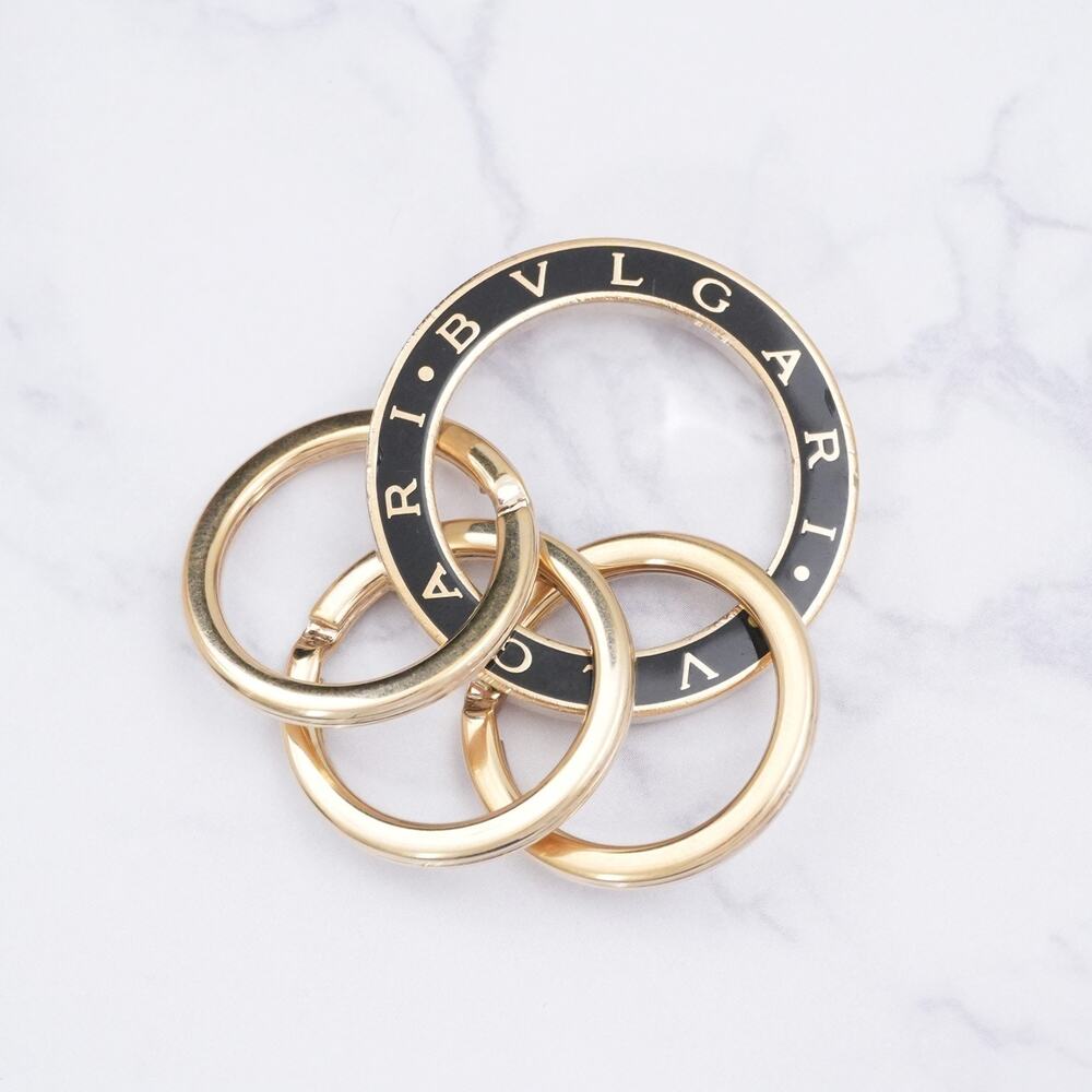 Bvlgari Bvlgari Key Ring Bag Charm Gold Tone Black Enamel Made In Italy